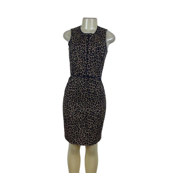 J.Crew Womens Brown Leopard Print Cotton Sheath Dress Sleeveless Knee Length Siz - Picture 1 of 6